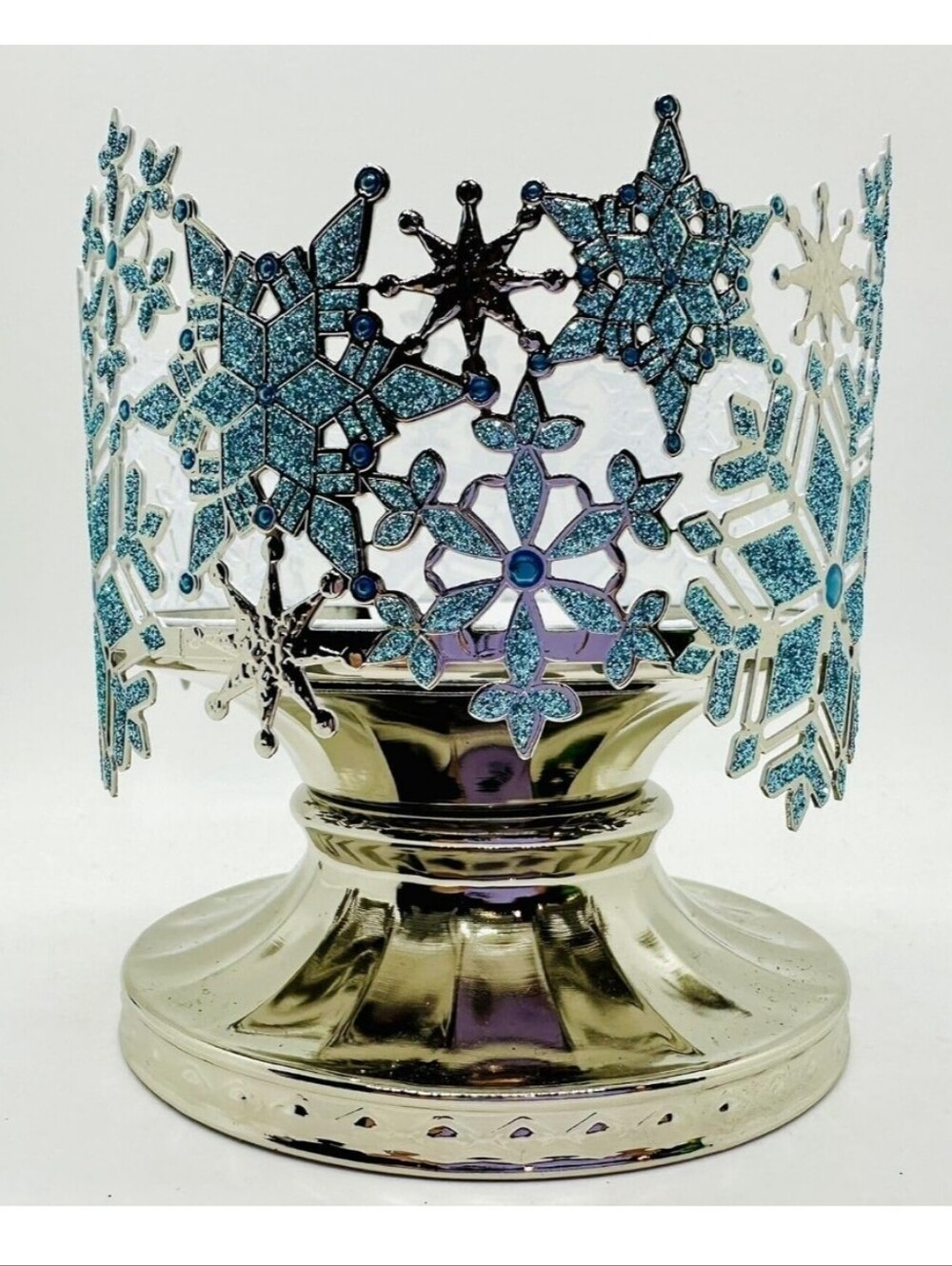 Bath & Body Works 3 Wick Candle Holder Sleeve Stained Glass Snowflake Holiday